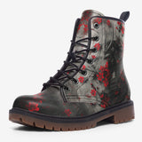 Leather Boots Samurai with Red Flowers