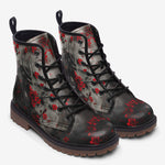 Leather Boots Samurai with Red Flowers