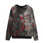 Men's Zip Up Hoodie Samurai with Red Flowers