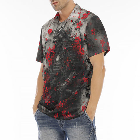 Men's Polo Shirt Samurai with Red Flowers