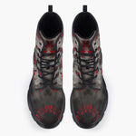 Casual Leather Chunky Boots Samurai with Red Flowers