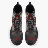 Casual Leather Chunky Boots Samurai with Red Flowers