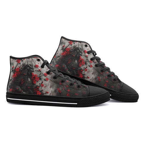 High-Top Canvas Shoes Samurai with Red Flowers