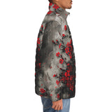 Down-Padded Puffer Jacket Samurai with Red Flowers