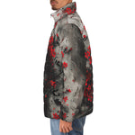 Down-Padded Puffer Jacket Samurai with Red Flowers