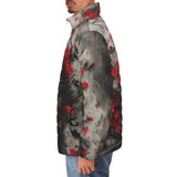 Down-Padded Puffer Jacket Samurai with Red Flowers