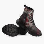 Casual Leather Chunky Boots Samurai with Red Flowers