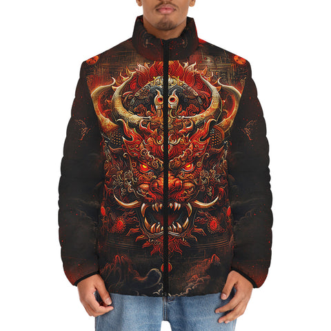 Down-Padded Puffer Jacket Fantasy Demon Symbolizing Chaos and Destruction