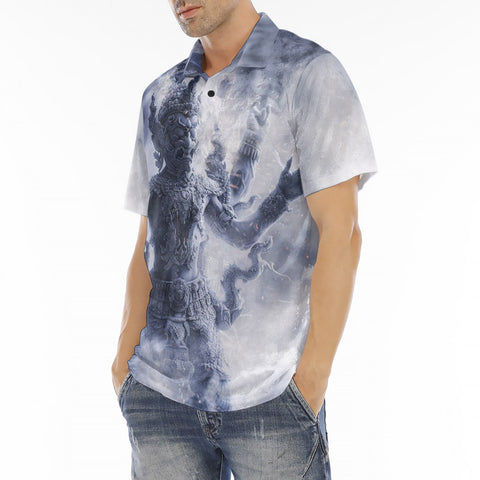Men's Polo Shirt Thai Demon Surrounded by Clouds and Mist