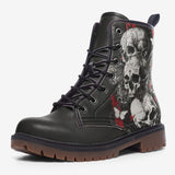 Leather Boots Gothic Skulls and Butterfly Art