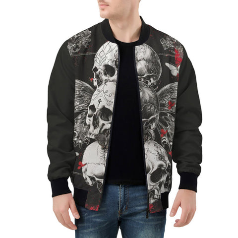 Bomber Jacket Gothic Skulls and Butterfly Art