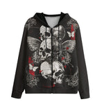 Men's Zip Up Hoodie Gothic Skulls and Butterfly Art