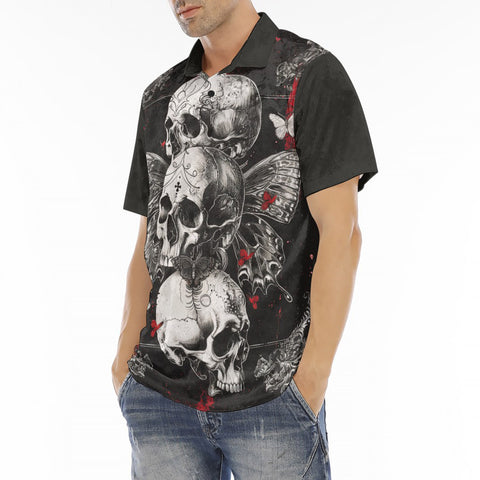 Men's Polo Shirt Gothic Skulls and Butterfly Art