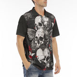 Men's Polo Shirt Gothic Skulls and Butterfly Art
