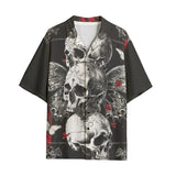 Hawaiian Shirt Gothic Skulls and Butterfly Art