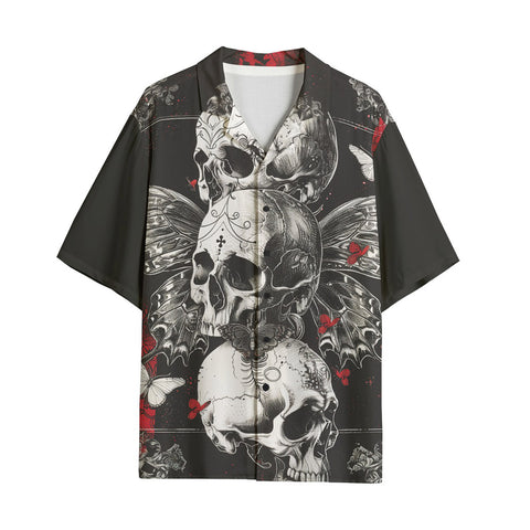 Hawaiian Shirt Gothic Skulls and Butterfly Art