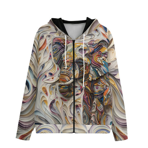 Men's Zip Up Hoodie Elephant Swirling Artwork