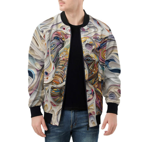 Bomber Jacket Elephant Swirling Artwork
