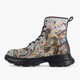 Casual Leather Chunky Boots Elephant Swirling Artwork