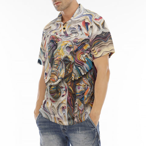 Men's Polo Shirt Elephant Swirling Artwork