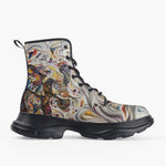 Casual Leather Chunky Boots Elephant Swirling Artwork