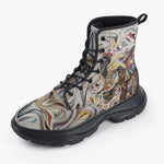 Casual Leather Chunky Boots Elephant Swirling Artwork