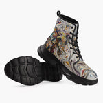 Casual Leather Chunky Boots Elephant Swirling Artwork