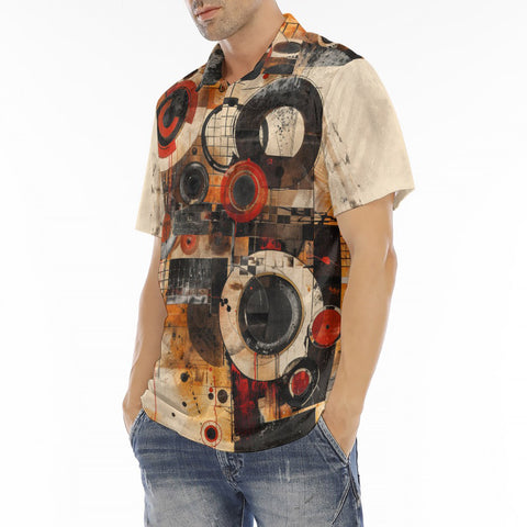 Men's Polo Shirt Abstract Circles and Squares Art