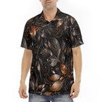 Men's Polo Shirt Shiny Metallic Leaves in Swirls