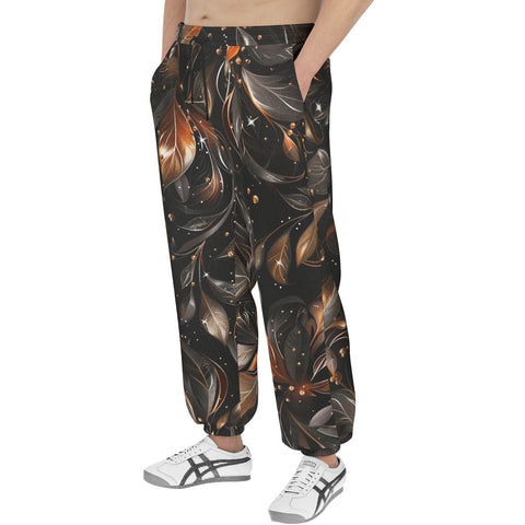 Men's Sweatpants Shiny Metallic Leaves in Swirls