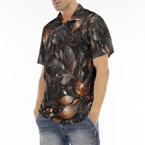 Men's Polo Shirt Shiny Metallic Leaves in Swirls