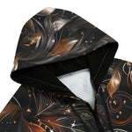 Men's Zip Up Hoodie Shiny Metallic Leaves in Swirls