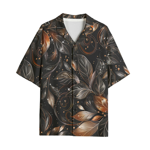 Hawaiian Shirt Shiny Metallic Leaves in Swirls