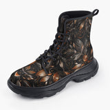 Casual Leather Chunky Boots Shiny Metallic Leaves in Swirls