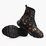 Casual Leather Chunky Boots Shiny Metallic Leaves in Swirls