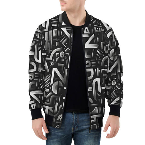 Bomber Jacket Black and White Letters Art