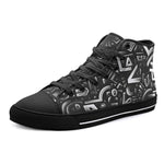 High-Top Canvas Shoes Black and White Letters Art