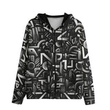 Men's Zip Up Hoodie Black and White Letters Art