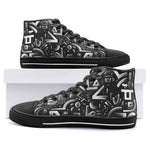 High-Top Canvas Shoes Black and White Letters Art