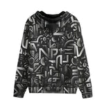 Men's Zip Up Hoodie Black and White Letters Art