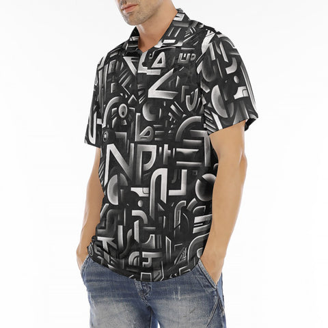 Men's Polo Shirt Black and White Letters Art