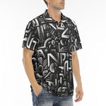 Men's Polo Shirt Black and White Letters Art