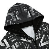 Men's Zip Up Hoodie Black and White Letters Art