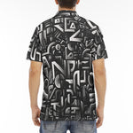 Men's Polo Shirt Black and White Letters Art