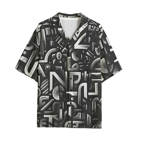 Hawaiian Shirt Black and White Letters Art