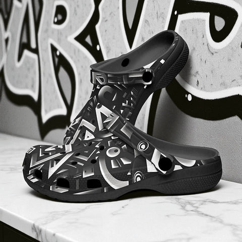 Classic Clogs Black and White Letters Art