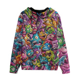 Men's Zip Up Hoodie Colorful Cartoon Monsters