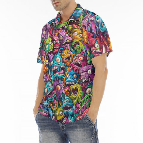 Men's Polo Shirt Colorful Cartoon Monsters