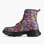 Casual Leather Chunky Boots Colorful Cartoon Monsters