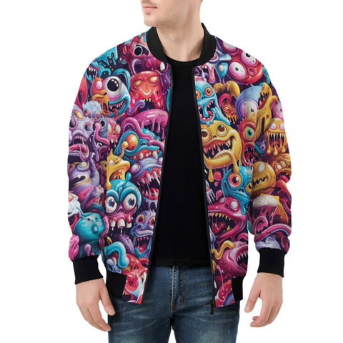Bomber Jacket Colorful Cartoon Monsters